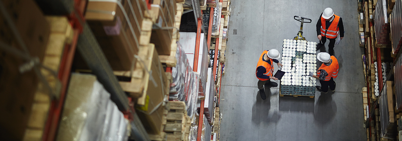 Employees doing warehouse inventory