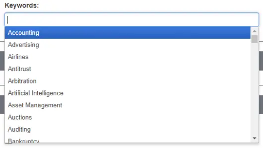 Screenshot highlighting the areas of expertise dropdown