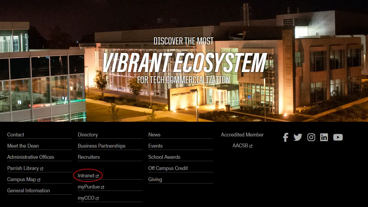 Screenshot highlighting the intranet link