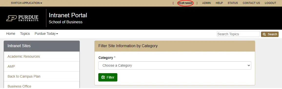 Screenshot highlighting "Your Name" button