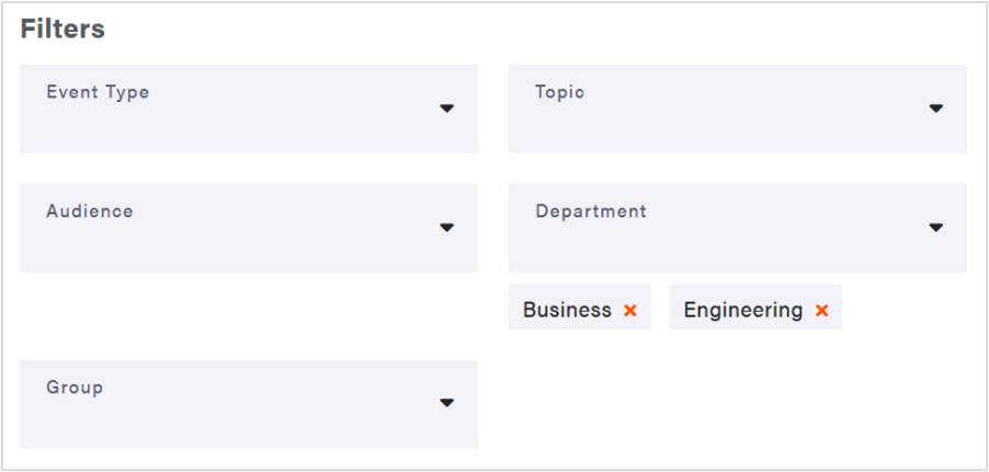 screenshot of filters section of form